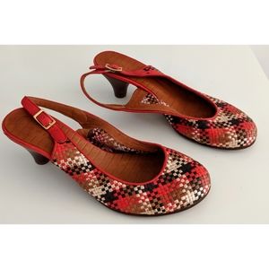 BOHO Chi Mihara Red Woven Slingback Heels Size 9.5